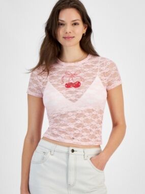 Ultra Flirt Juniors' Graphic Lace Tee - Ballet Slipper SIZE XS NWT